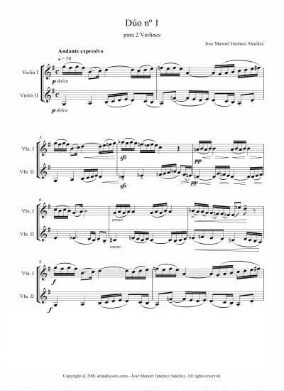Sheet music for 2 Violins I - Level of difficulty: Moderate