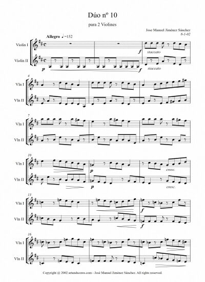 Sheet music for 2 Violins X - Level of difficulty: Moderate