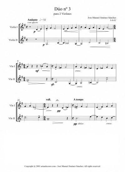 Sheet music for 2 Violins III - Level of difficulty: Easy