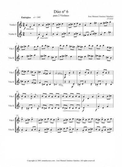 Sheet music for 2 Violins VI - Level of difficulty: Moderate