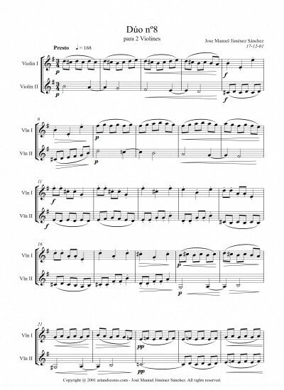 Sheet music for 2 Violins VIII - Level of difficulty: Moderate