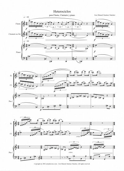 Sheet music for flute, clarinet and piano - Level of difficulty: Difficult