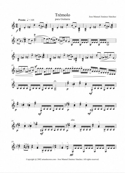 Sheet music for Guitar III – Level of difficulty: Difficult