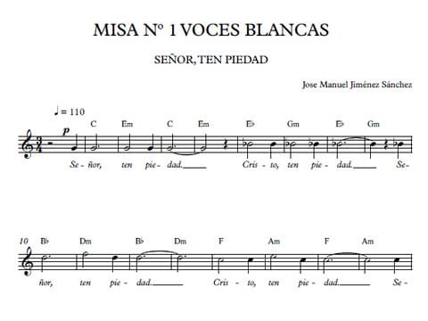 Artandscores | Misa nº1 para voces blancas: Señor ten piedad, melodía y cifrado