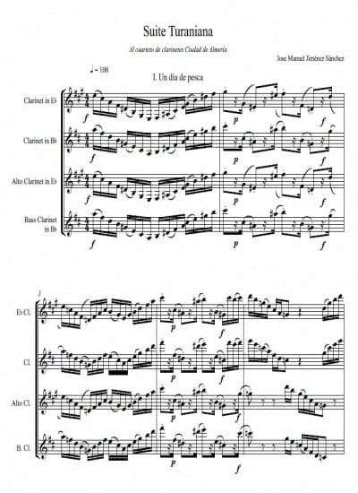 Partitura para cuarteto de clarinetes - Nivel de Dificultad: Moderada - Difícil